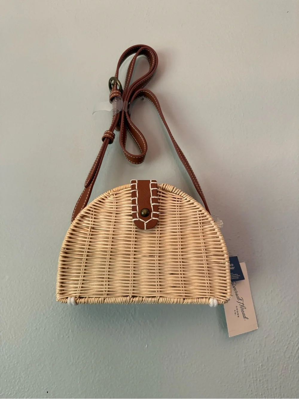 Universal Thread Woven Half-Moon Crossbody in Natural and Brown